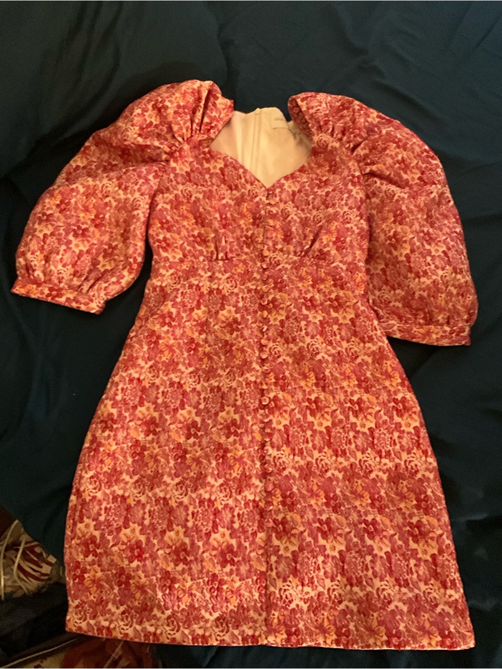 Alice McCall Pink and Red Floral Puff-Sleeve Mini Dress